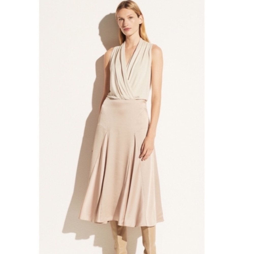 Vince Draped Neck Bodysuit in Sand.
